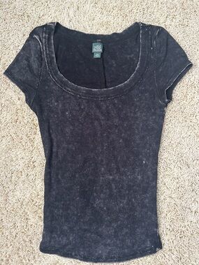 Wild Fable Ribbed Washed Black Scoop Neck Short Sleeve Top Size XXS